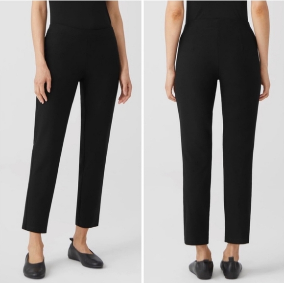 Eileen Fisher | Slim Ankle Black Stretchy Slacks - Picture 1 of 9